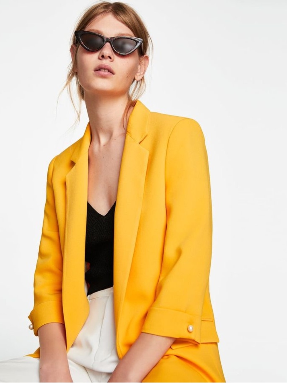 Zara Blazer With Pearl-Button Cuffs, XL